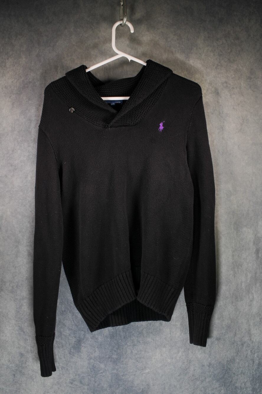 Ralph Lauren Womens Black Cotton Shawl Collar Pullover Sweater Large L